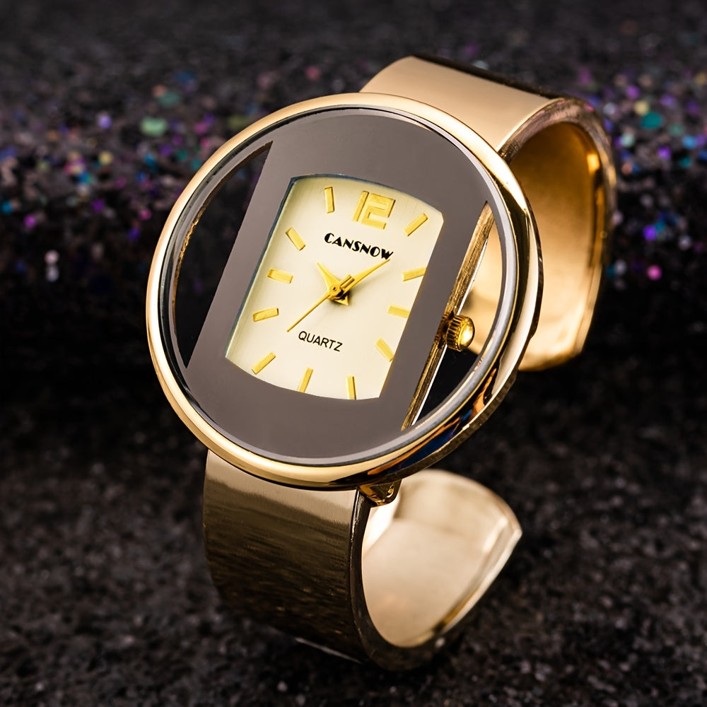 Luxury Women'S Hollow Dial Quartz Wrist Watch, Round Analog Display, Alloy Case & Strap, with Button Battery for Fashion Accessory